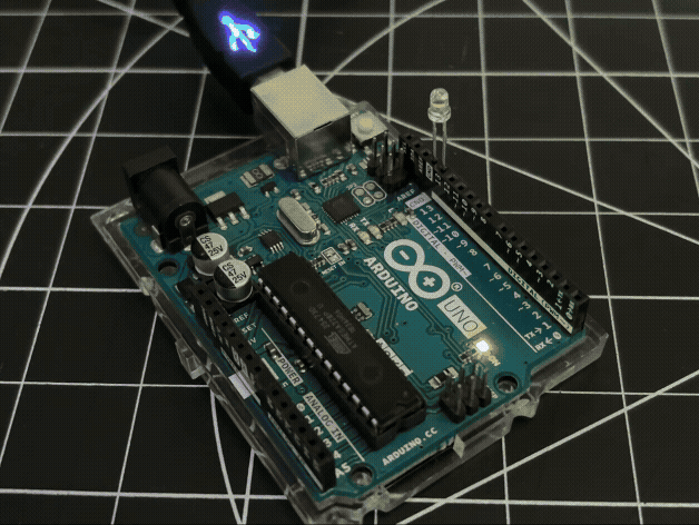 <b>Testing the Arduino Uno for the first time</b><br>To do this, we used the sample Blink sketch from the Arduino IDE library. The LED was connected to Pin 13 and GND, and after uploading the sketch successfully, the LED blinks, looping 1-second on and 1-second off.