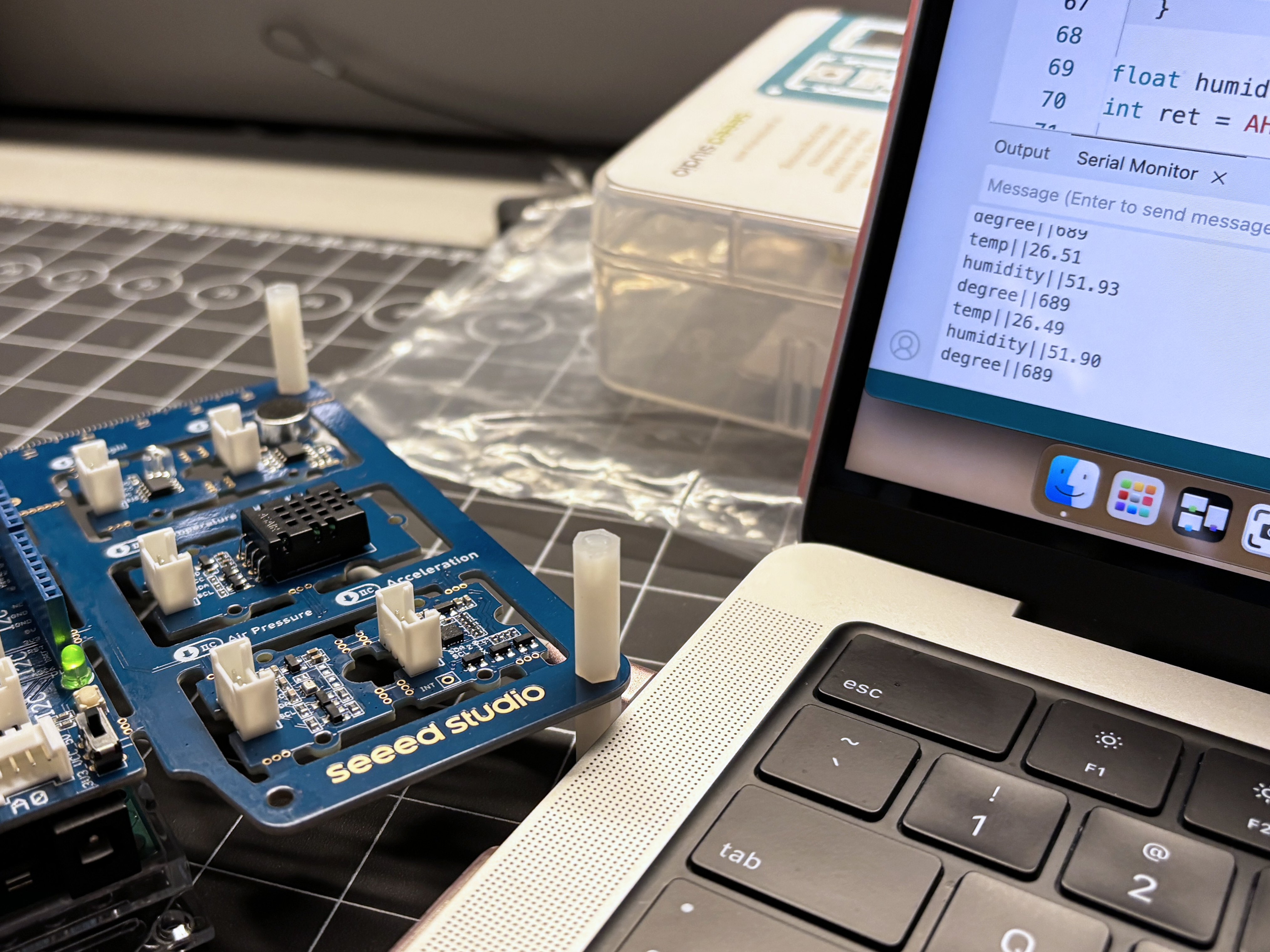 Using the Serial Monitor tool within the Arduino IDE to read sensor data sent from the Arduino Sensor Kit