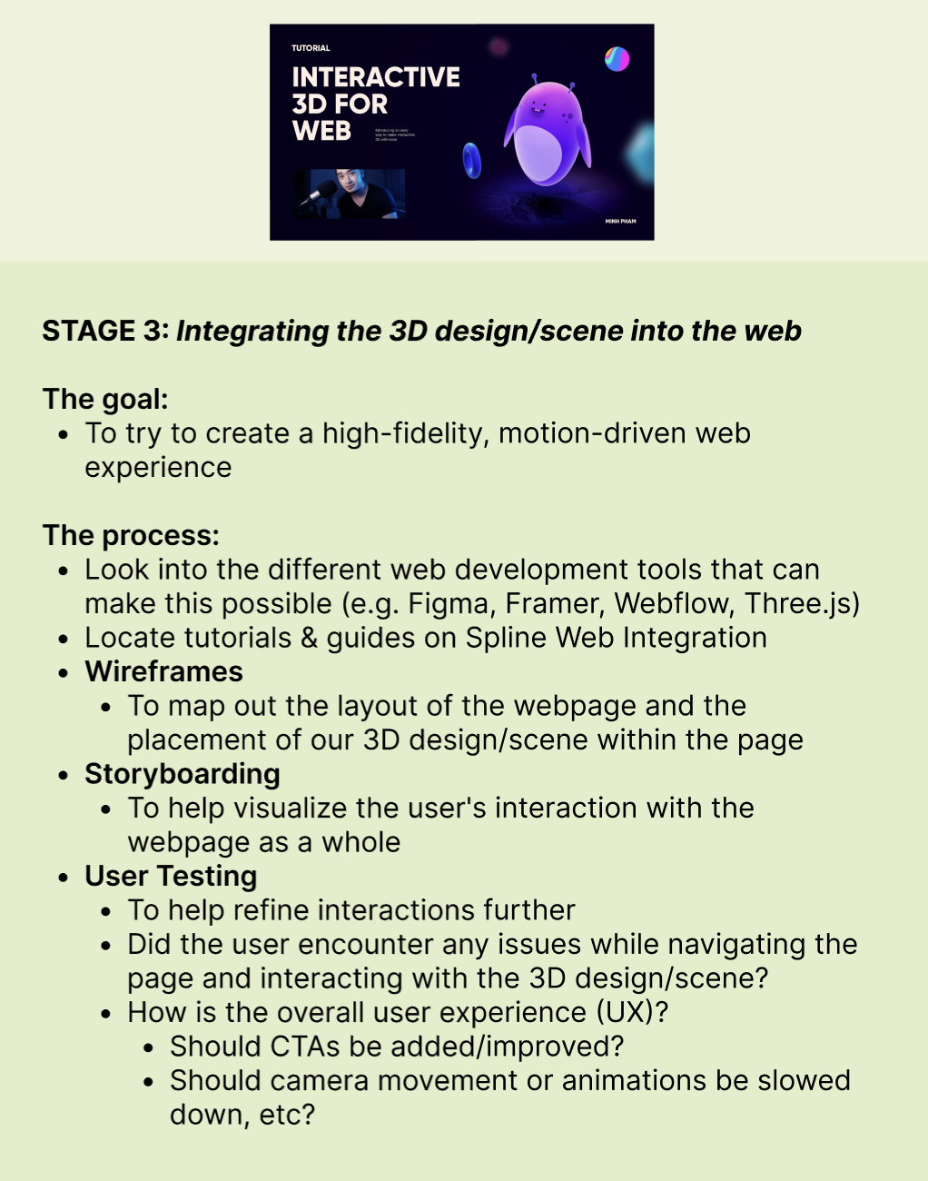 Proposed Stage 3 of my Action Research. After completing this cycle/sprint, my plan is to do the process all over again, this time adding in complexity to the design of the 3D model/scene and the interactivity it allows for.